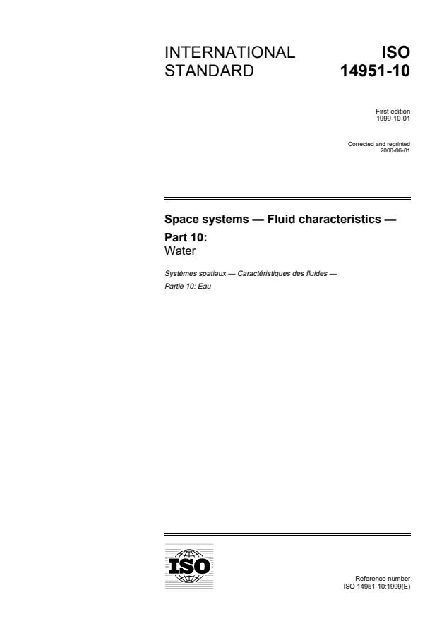 ISO 14951-10:1999 - Space systems -- Fluid characteristics