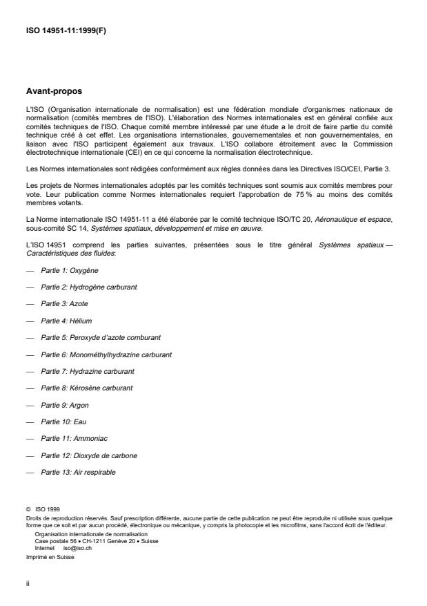 ISO 14951-11:1999 ISO 14951-11:1999 - Systemes spatiaux -- Caractéristiques des fluides - Page 2 preview