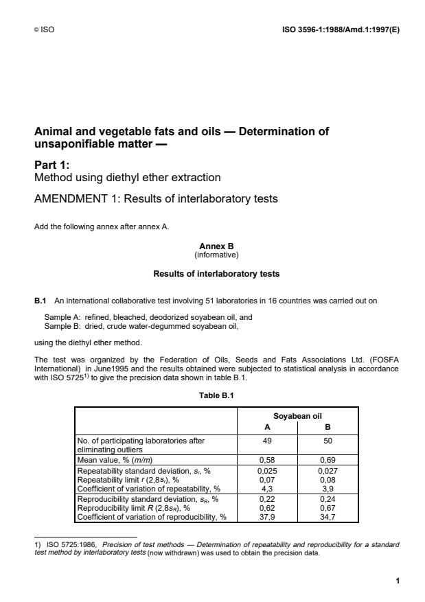 ISO 3596-1:1988/Amd 1:1997 - Results of interlaboratory tests