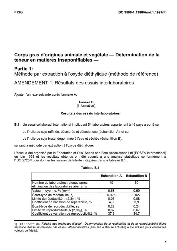 ISO 3596-1:1988/Amd 1:1997 - Résultats des essais interlaboratoires