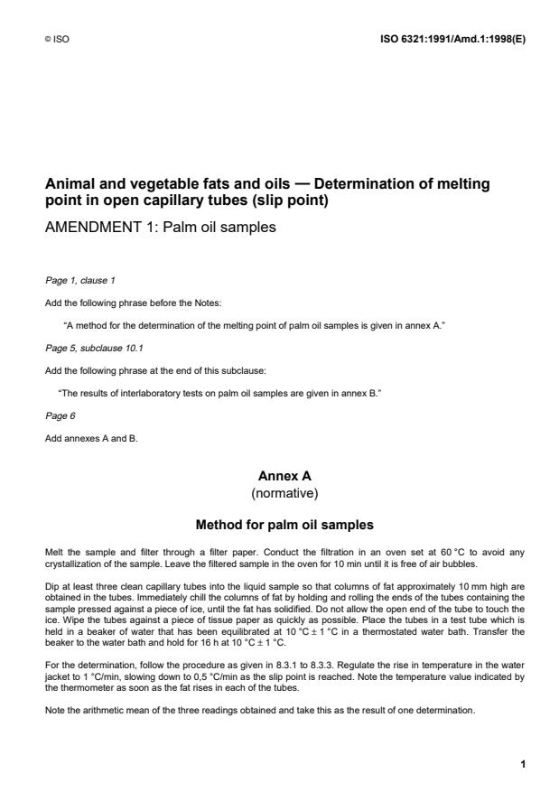 ISO 6321:1991/Amd 1:1998 - Palm oil samples