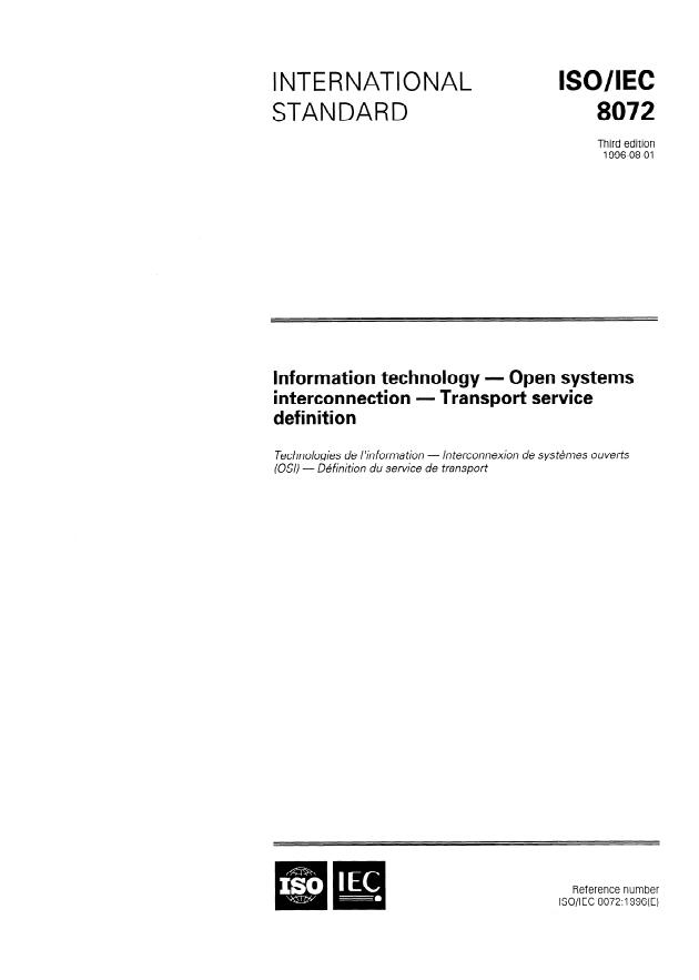 ISO/IEC 8072:1996 - Information technology -- Open systems interconnection -- Transport service definition