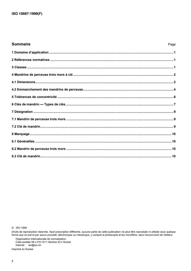 ISO 10887:1999 ISO 10887:1999 - Mandrins de perceuse trois mors a clé -- Spécifications - Page 2 preview
