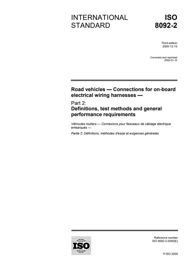 ISO 8092-2:2000 - Road vehicles -- Connections for on-board electrical wiring harnesses