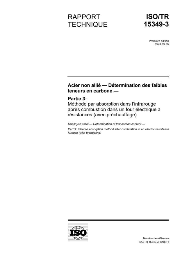ISO/TR 15349-3:1998 - Acier non allié -- Détermination des faibles teneurs en carbone