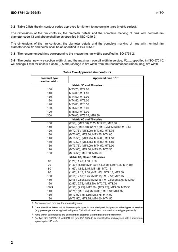 ISO 5751-3:1999 ISO 5751-3:1999 - Motorcycle tyres and rims (metric series) - Page 4 preview