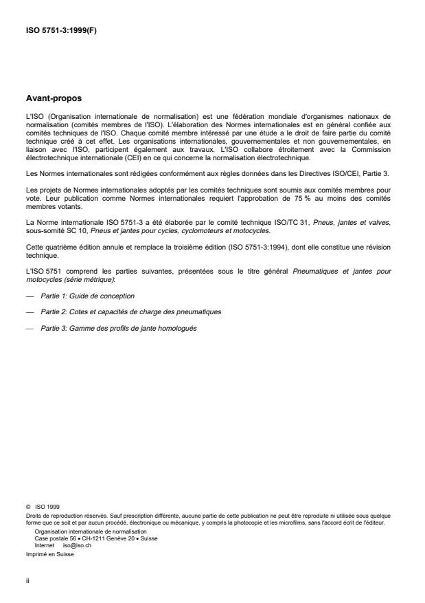 ISO 5751-3:1999 ISO 5751-3:1999 - Pneumatiques et jantes pour motocycles (série métrique) - Page 2 preview