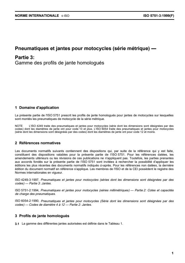 ISO 5751-3:1999 - Pneumatiques et jantes pour motocycles (série métrique)