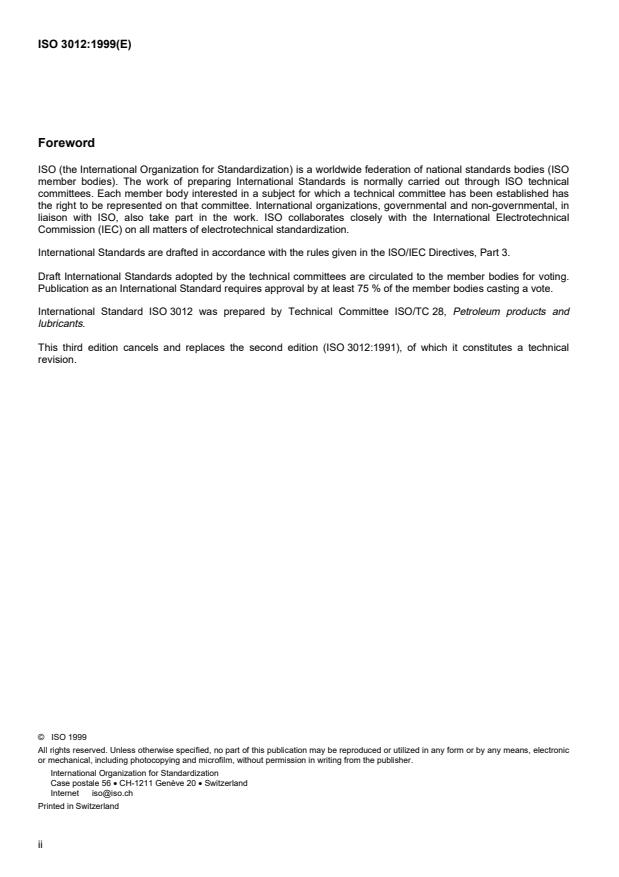 ISO 3012:1999 ISO 3012:1999 - Petroleum products -- Determination of thiol (mercaptan) sulfur in light and middle distillate fuels -- Potentiometric method - Page 2 preview
