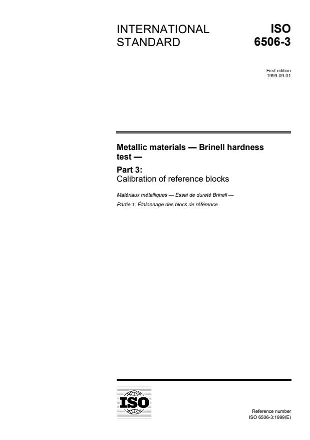 ISO 6506-3:1999 - Metallic materials -- Brinell hardness test