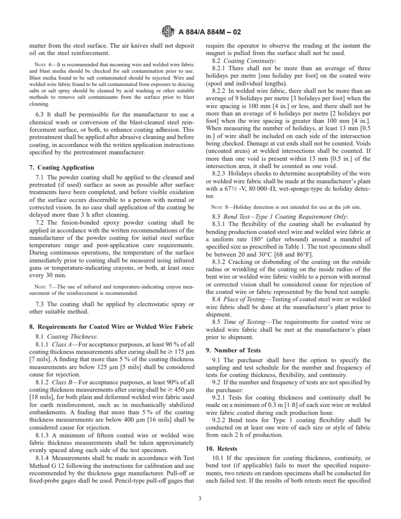 ASTM A884/A884M-02 - Standard Specification for Epoxy-Coated Steel Wire and Welded Wire Fabric for Reinforcement