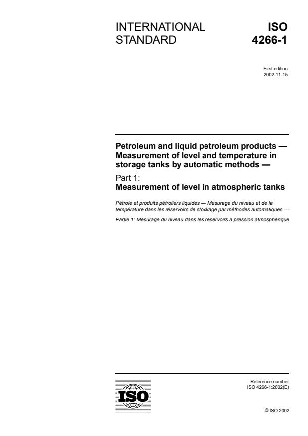 ISO 4266-1:2002 - Petroleum and liquid petroleum products -- Measurement of level and temperature in storage tanks by automatic methods
