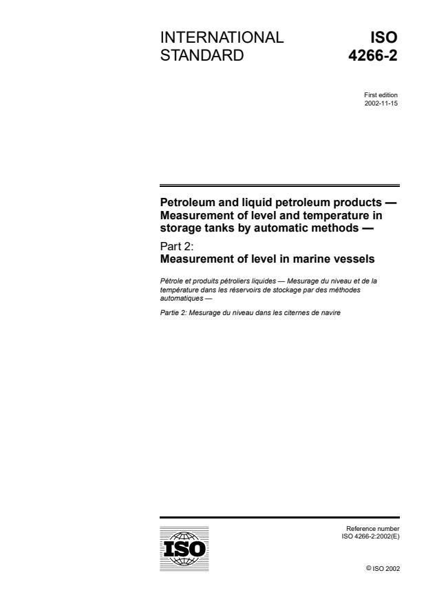 ISO 4266-2:2002 - Petroleum and liquid petroleum products -- Measurement of level and temperature in storage tanks by automatic methods