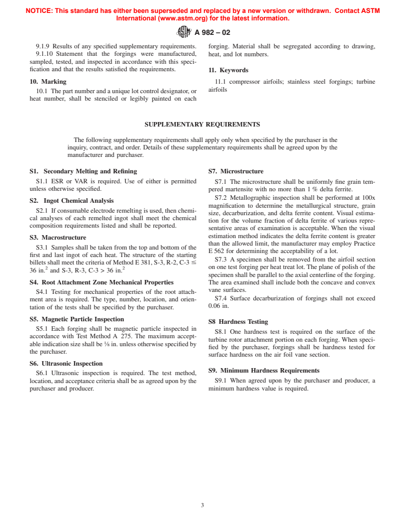 ASTM A982-02 - Standard Specification for Steel Forgings, Stainless, for Compressor and Turbine Airfoils