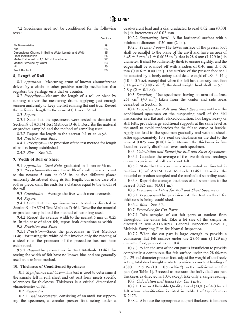 ASTM D461-93 - Standard Test Methods for Felt (Withdrawn 2004)