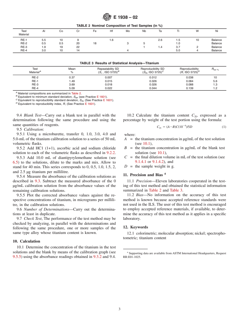 ASTM E1938-02 - Standard Test Method for Determination of Titanium in Nickel Alloys by Diantipyrylmethane Molecular Absorption Spectrometric Method