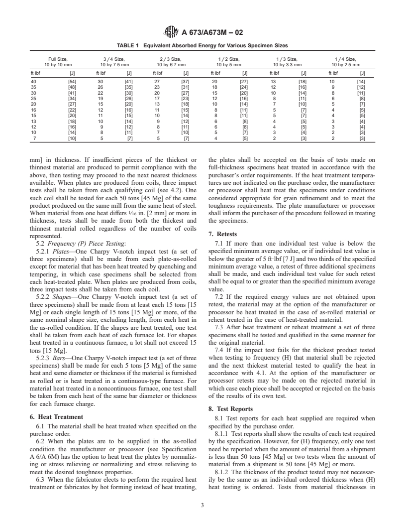 ASTM A673/A673M-02 - Standard Specification for Sampling Procedure for Impact Testing of Structural Steel