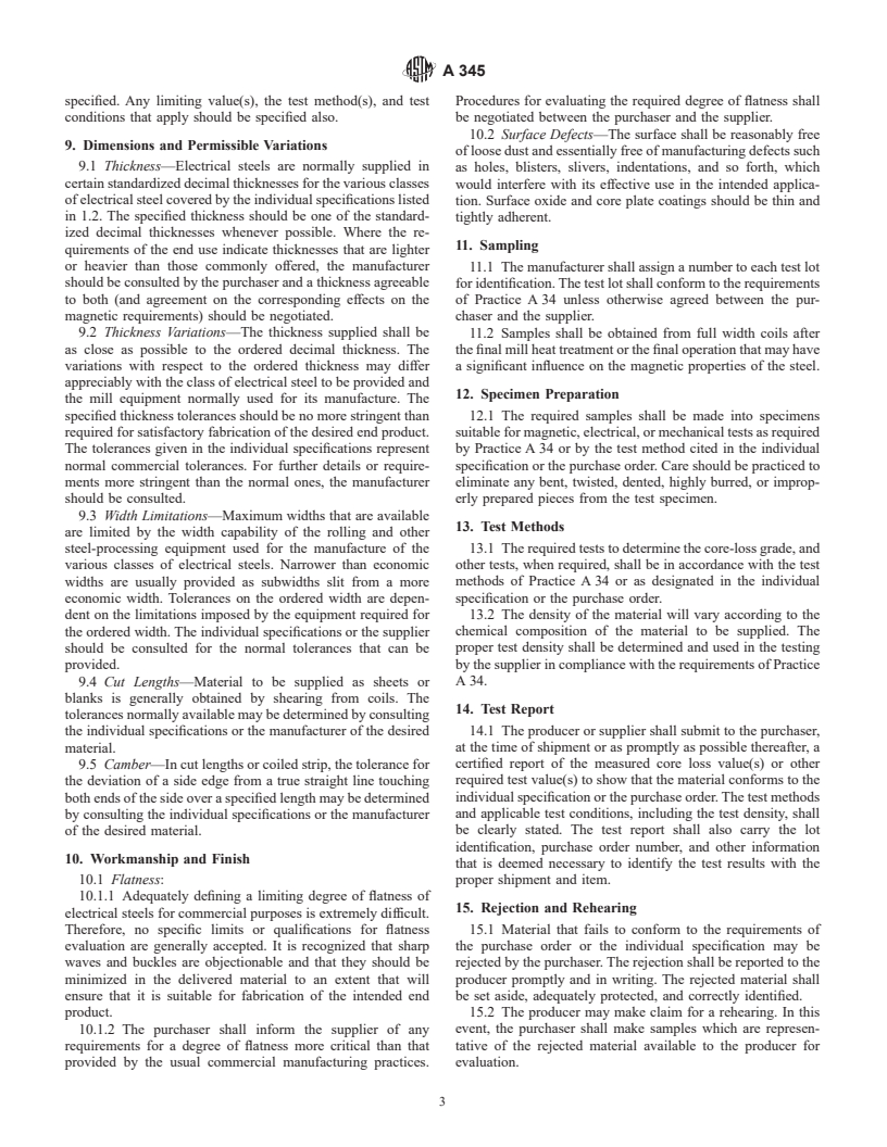 ASTM A345-98 - Standard Specification for Flat-Rolled Electrical Steels for Magnetic Applications