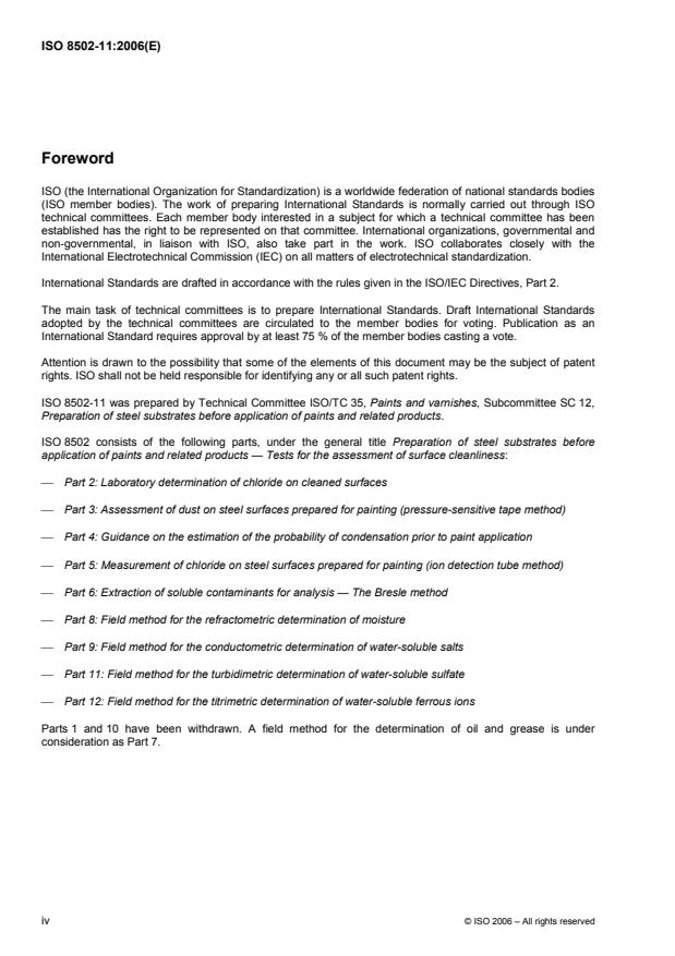 ISO 8502-11:2006 ISO 8502-11:2006 - Preparation of steel substrates before application of paints and related products -- Tests for the assessment of surface cleanliness - Page 4 preview