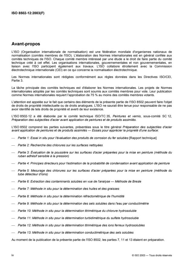 ISO 8502-12:2003 ISO 8502-12:2003 - Préparation des subjectiles d'acier avant application de peintures et de produits assimilés -- Essais pour apprécier la propreté d'une surface - Page 4 preview