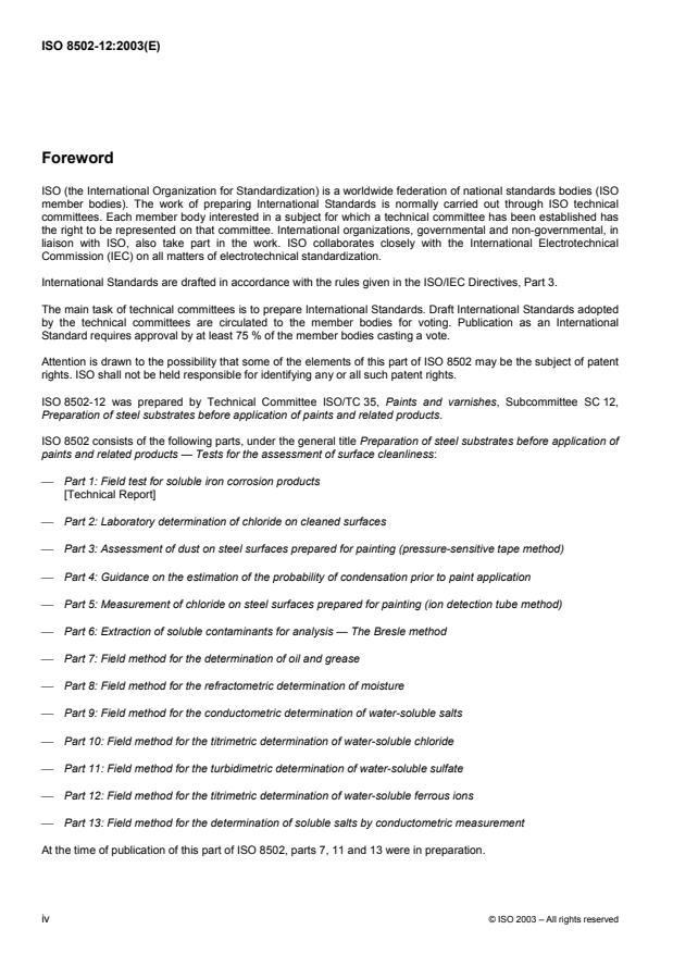 ISO 8502-12:2003 ISO 8502-12:2003 - Preparation of steel substrates before application of paints and related products -- Tests for the assessment of surface cleanliness - Page 4 preview