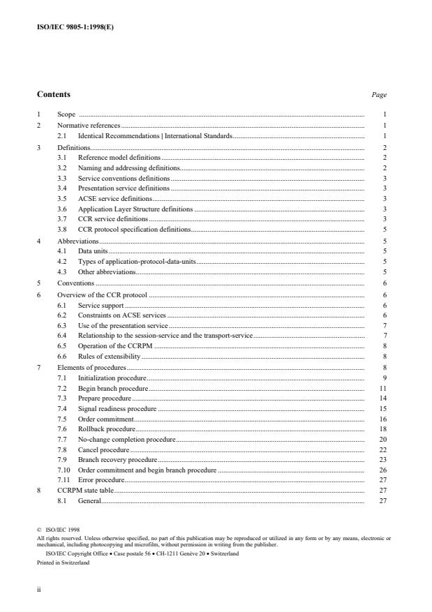 ISO/IEC 9805-1:1998 ISO/IEC 9805-1:1998 - Information technology -- Open Systems Interconnection -- Protocol for the Commitment, Concurrency and Recovery service element: Protocol specification - Page 2 preview