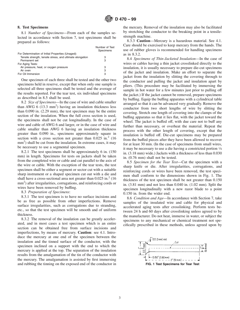 ASTM D470-99 - Standard Test Methods for Crosslinked Insulations and Jackets for Wire and Cable