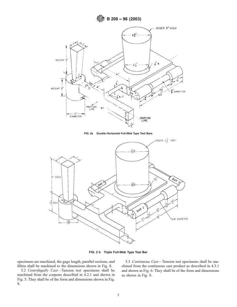 ASTM B208-96(2003) - Standard Practice for Preparing Tension Test Specimens for Copper Alloy Sand, Permanent Mold, Centrifugal, and Continuous Castings