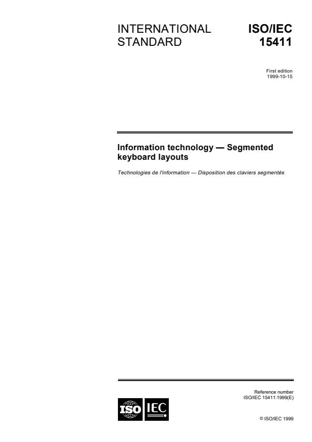 ISO/IEC 15411:1999 - Information technology -- Segmented keyboard layouts