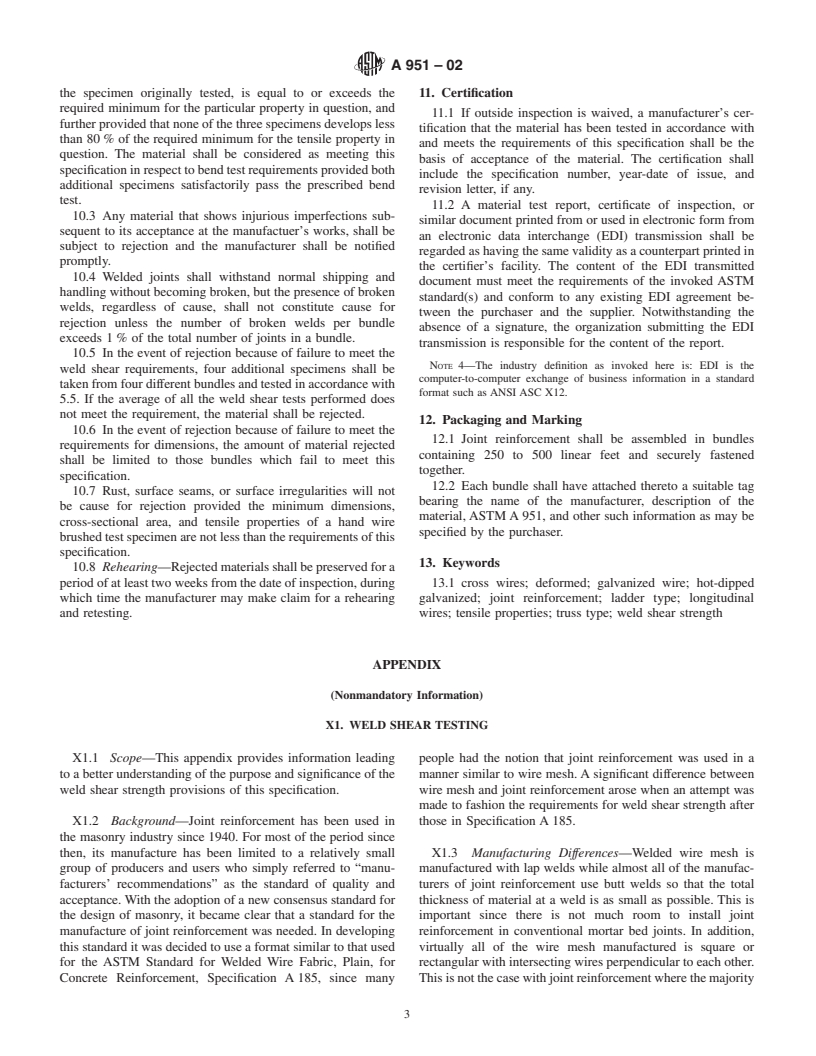 ASTM A951-02 - Standard Specification for Masonry Joint Reinforcement