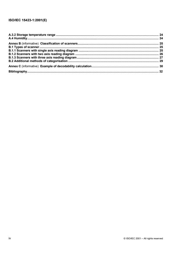 ISO/IEC 15423-1:2001 ISO/IEC 15423-1:2001 - Information technology -- Automatic identification and data capture techniques -- Bar code scanner and decoder performance testing - Page 4 preview