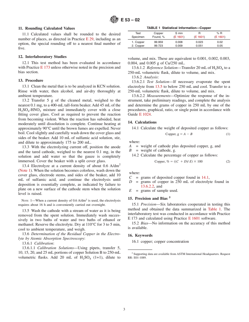 ASTM E53-02 - Standard Test Method for Determination of Copper in Unalloyed Copper by Gravimetry