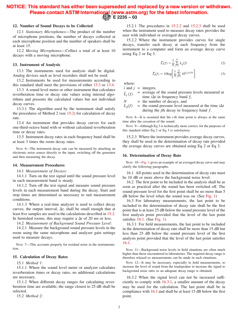 ASTM E2235-03 - Standard Test Method for Determination of Decay Rates for Use in Sound Insulation Test Methods