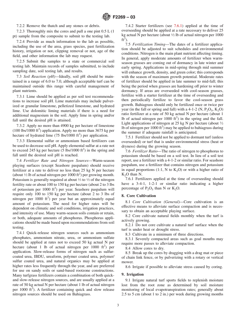 ASTM F2269-03 - Standard Guide for Maintaining Warm Season Turfgrasses on Athletic Fields