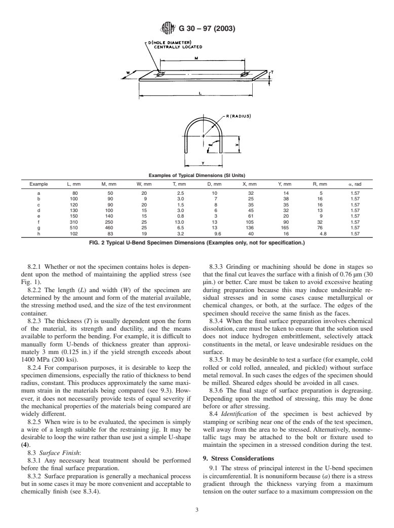 ASTM G30-97(2003) - Standard Practice for Making and Using U-Bend Stress-Corrosion Test Specimens