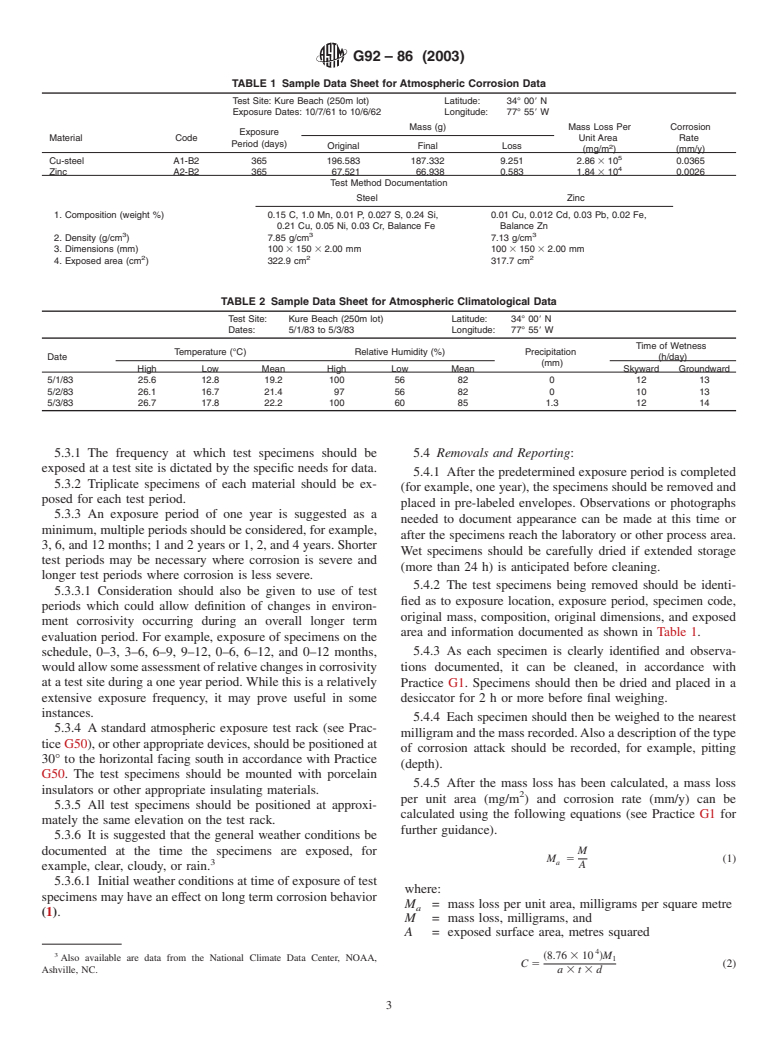 ASTM G92-86(2003) - Standard Practice for Characterization of Atmospheric Test Sites