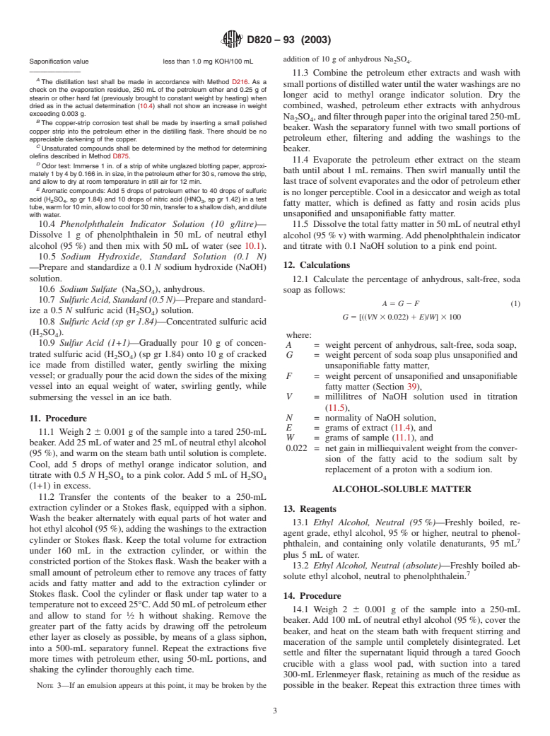 ASTM D820-93(2003) - Standard Test Methods for Chemical Analysis of Soaps Containing Synthetic Detergents