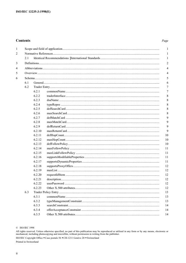 ISO/IEC 13235-3:1998 ISO/IEC 13235-3:1998 - Information technology -- Open Distributed Processing -- Trading Function - Page 2 preview