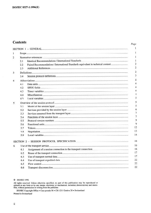 ISO/IEC 8327-1:1996 ISO/IEC 8327-1:1996 - Information technology -- Open Systems Interconnection -- Connection-oriented Session protocol: Protocol specification - Page 2 preview