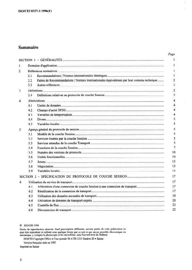 ISO/IEC 8327-1:1996 ISO/IEC 8327-1:1996 - Technologies de l'information -- Interconnexion de systemes ouverts (OSI) -- Protocole de session en mode connexion: Spécification du protocole - Page 2 preview