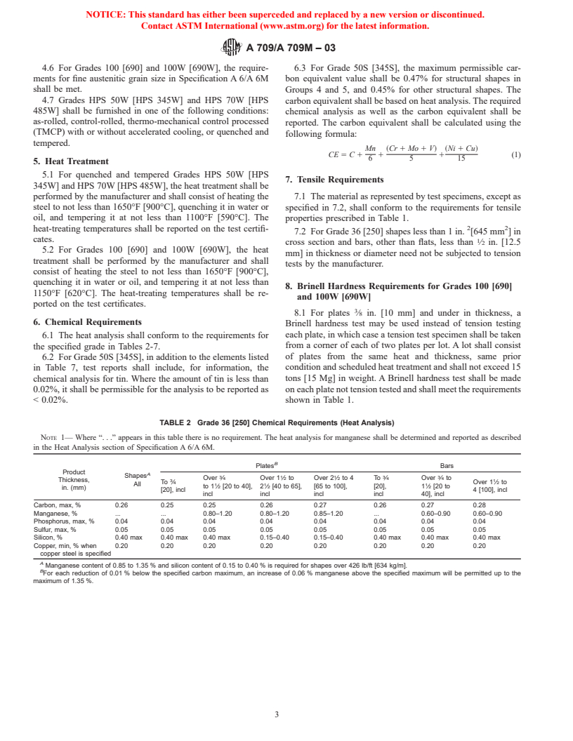 ASTM A709/A709M-03 - Standard Specification for Carbon and High-Strength Low-Alloy Structural Steel Shapes, Plates, and Bars and Quenched-and-Tempered Alloy Structural Steel Plates for Bridges