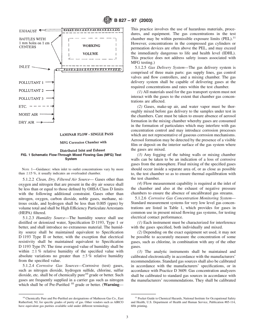 ASTM B827-97(2003) - Standard Practice for Conducting Mixed Flowing Gas (MFG) Environmental Tests