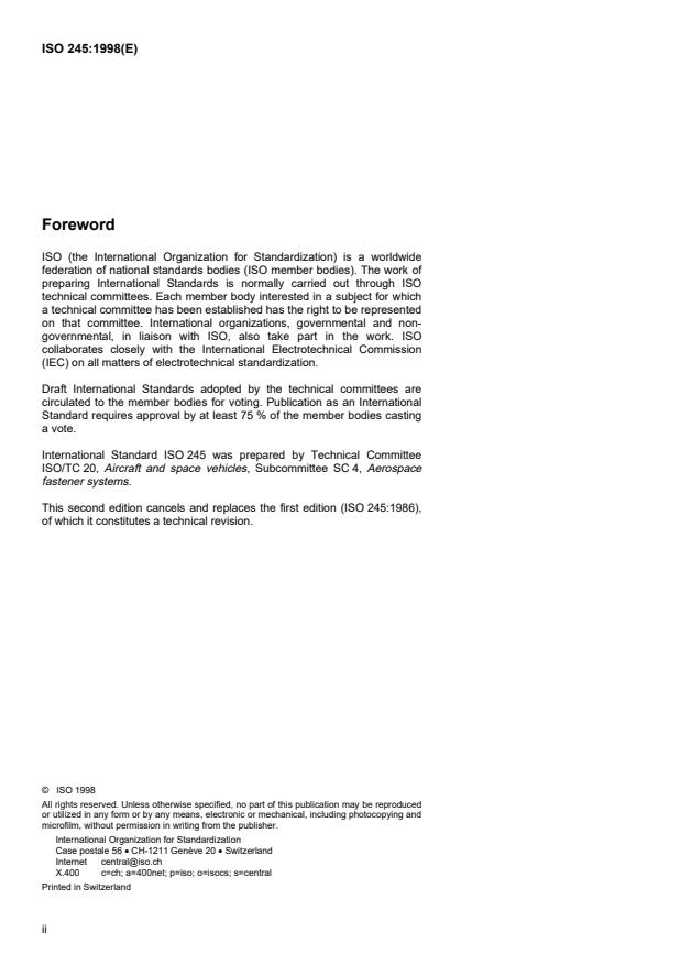ISO 245:1998 ISO 245:1998 - Aerospace -- Lockwire -- Diameters - Page 2 preview