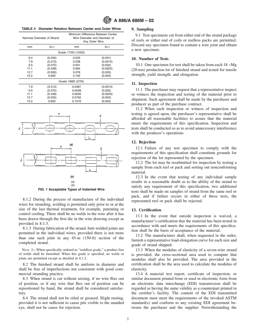 ASTM A886/A886M-02 - Standard Specification for Steel Strand, Indented, Seven-Wire Stress-Relieved for Prestressed Concrete