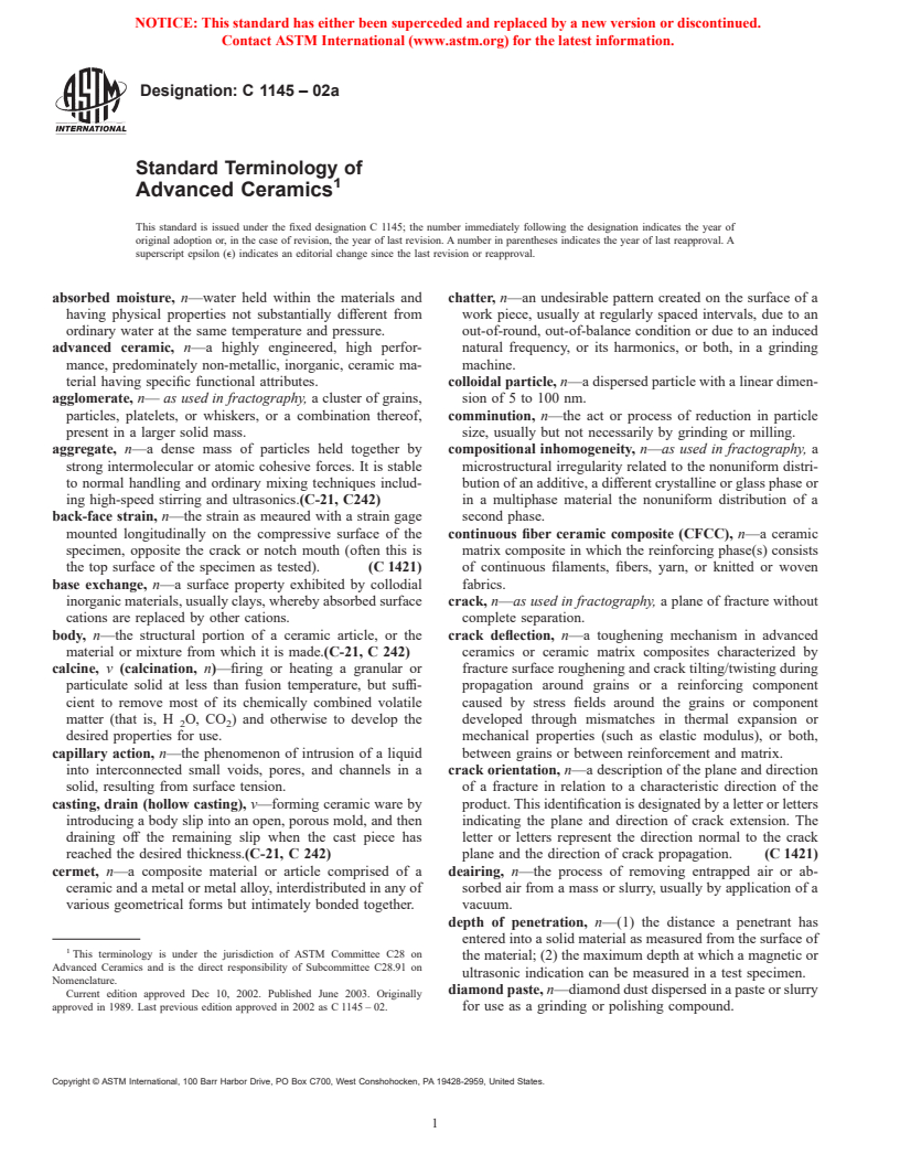 ASTM C1145-02a - Standard Terminology of Advanced Ceramics