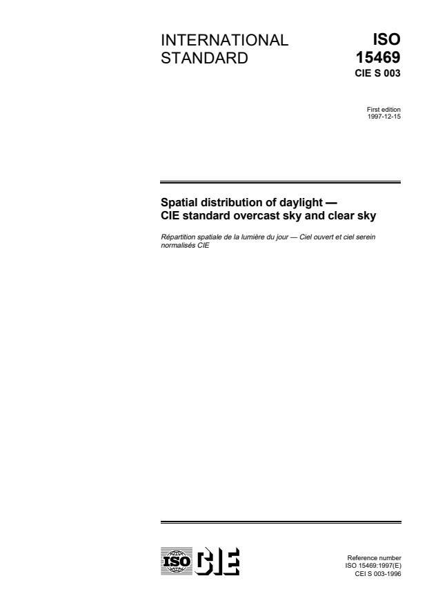 ISO 15469:1997 - Spatial distribution of daylight -- CIE standard overcast sky and clear sky