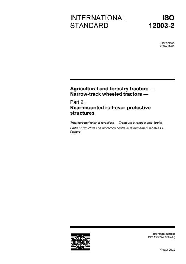 ISO 12003-2:2002 - Agricultural and forestry tractors -- Narrow-track wheeled tractors