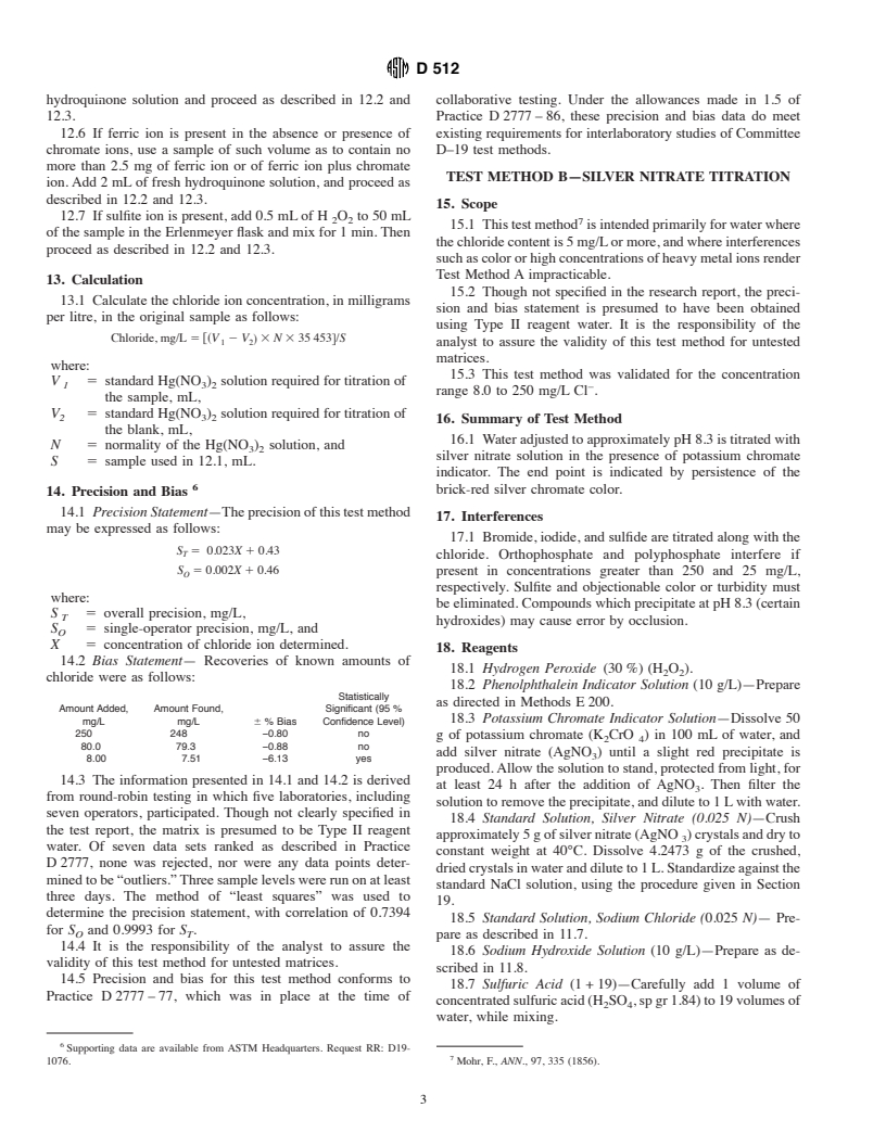 ASTM D512-89(1999) - Standard Test Methods for Chloride Ion In Water