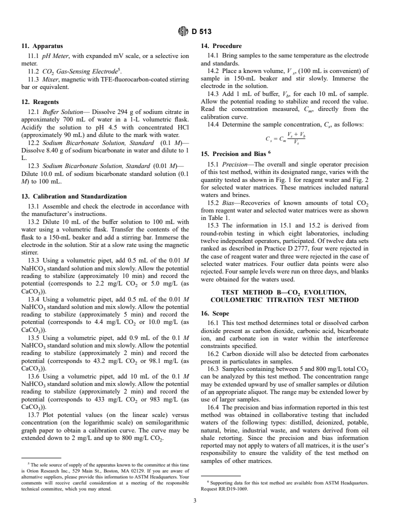 ASTM D513-92(1996) - Standard Test Methods for Total and Dissolved Carbon Dioxide in Water