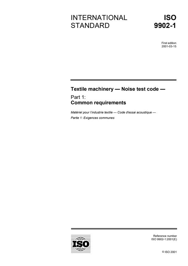 ISO 9902-1:2001 - Textile machinery -- Noise test code